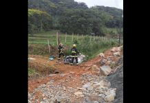 Carro capotado na rodovia do Arroz, em Joinville