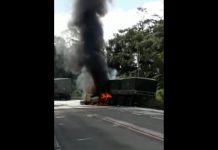 Vídeo Caminhão acerta carro, pega fogo e deixa mortos serra Dona Francisca