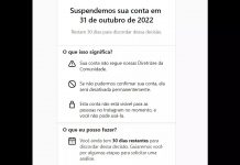 Reprodução do aviso que aparece para contas do Instagram suspensa