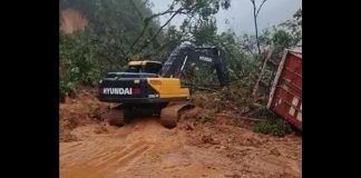 retroescavadeira trabalha em deslizamento de terra na br-376 no paraná