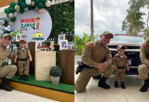 Policiais militar participam da festa de aniversário de Miguel
