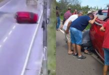 VÍDEO – Carro capota após bater em caminhão em rodovia no Vale do Itajaí