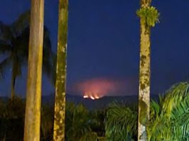 Defesa Civil, PM Ambiental e bombeiros monitoram incêndio no Monte Crista, em Garuva