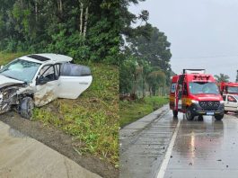 Colisão entre carros deixa jovem e criança ferida na rodovia SC-477, entre Canoinhas e Major Vieira