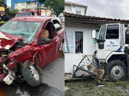 VÍDEO – Carro fura sinal vermelho e colide com caminhão que atinge casa em Joinville
