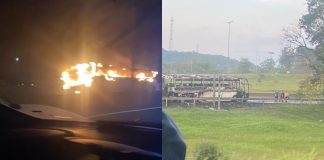 VÍDEO – Ônibus da equipe Joinville Natação é destruído por incêndio na BR-101 VÍDEO - Ônibus da equipe Joinville Natação é destruído por incêndio na BR-101