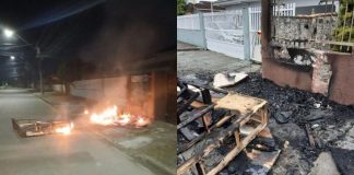 Fogo ateado em cama na madrugada danifica muro e cerca de residência em Joinville
