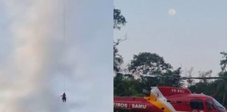VÍDEO – Adolescentes são resgatados de helicóptero após se perderem em trilha, em Garuva