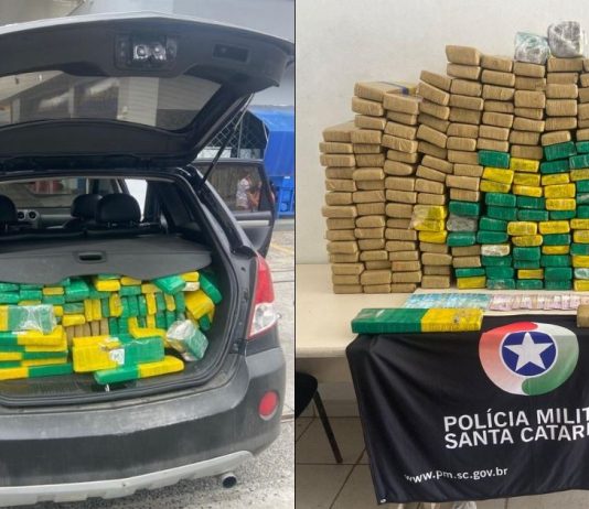Casal é preso com mais de 200 kg de maconha dentro de carro, em Joinville